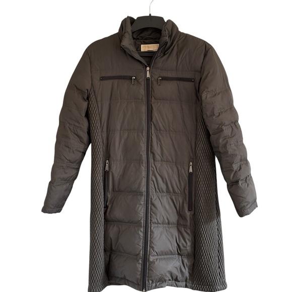 Michael Kors Down Warm Long Coat Parka Puffer Size XL Brown Gray Cozy - Picture 1 of 7